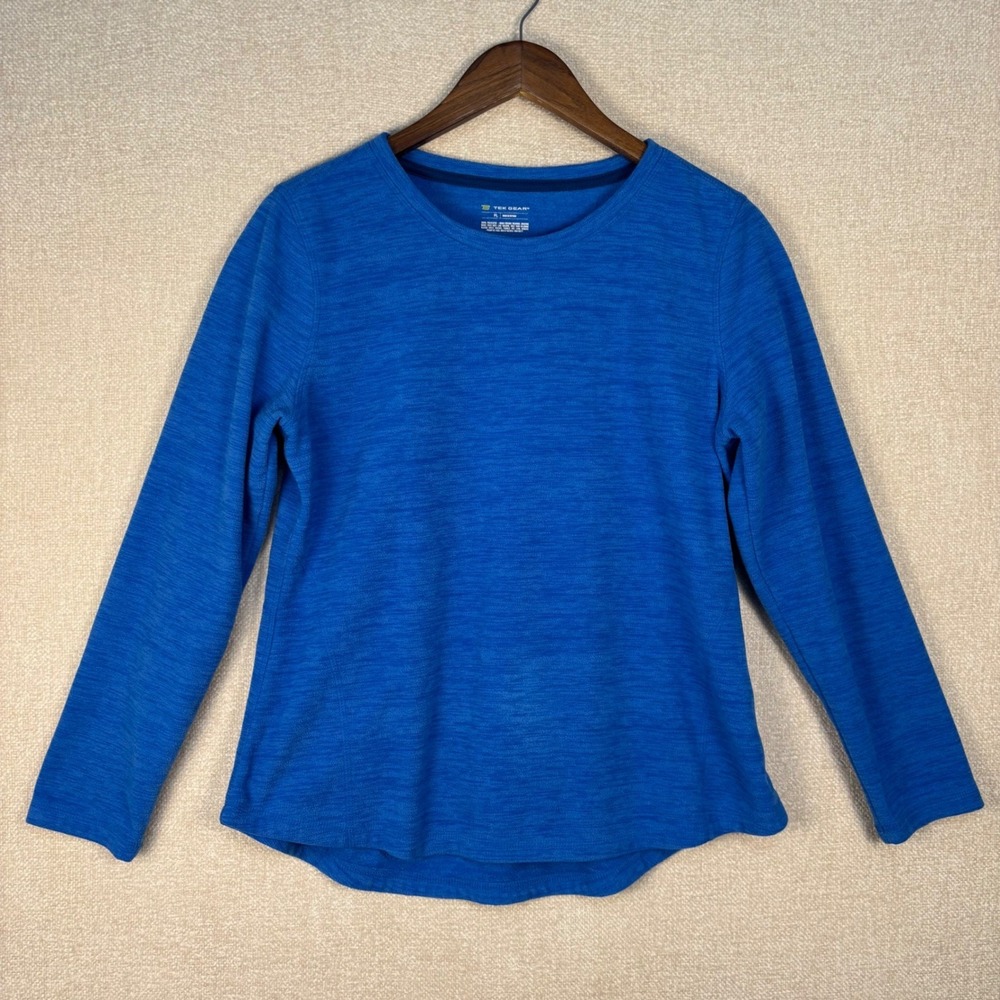 Tek Gear Womens Blue Space Dye Long Sleeve Fleece Performance Top Petite Large